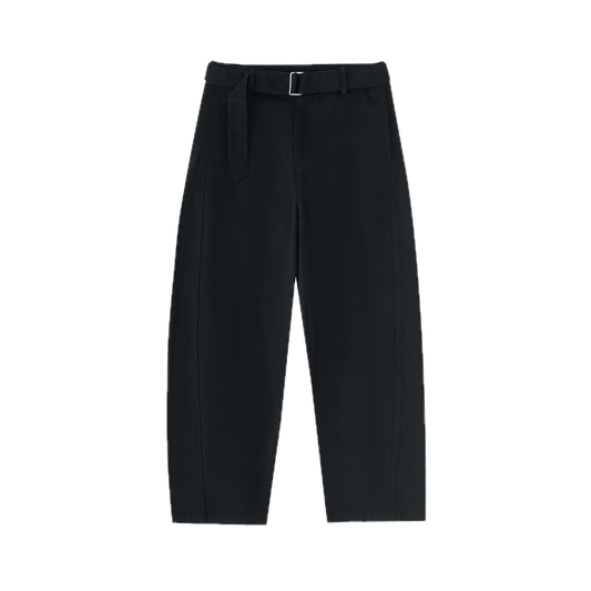 BLACK TWISTED-SEAM BELTED PANTS