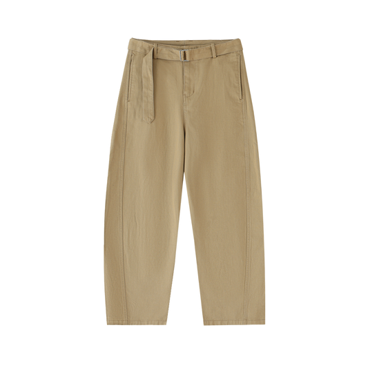 KHAKI TWISTED-SEAM BELTED PANTS