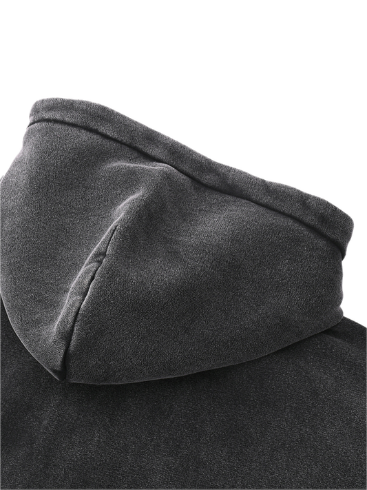 SNOW WASHED ZIP-THROUGH BOXY HOODIE