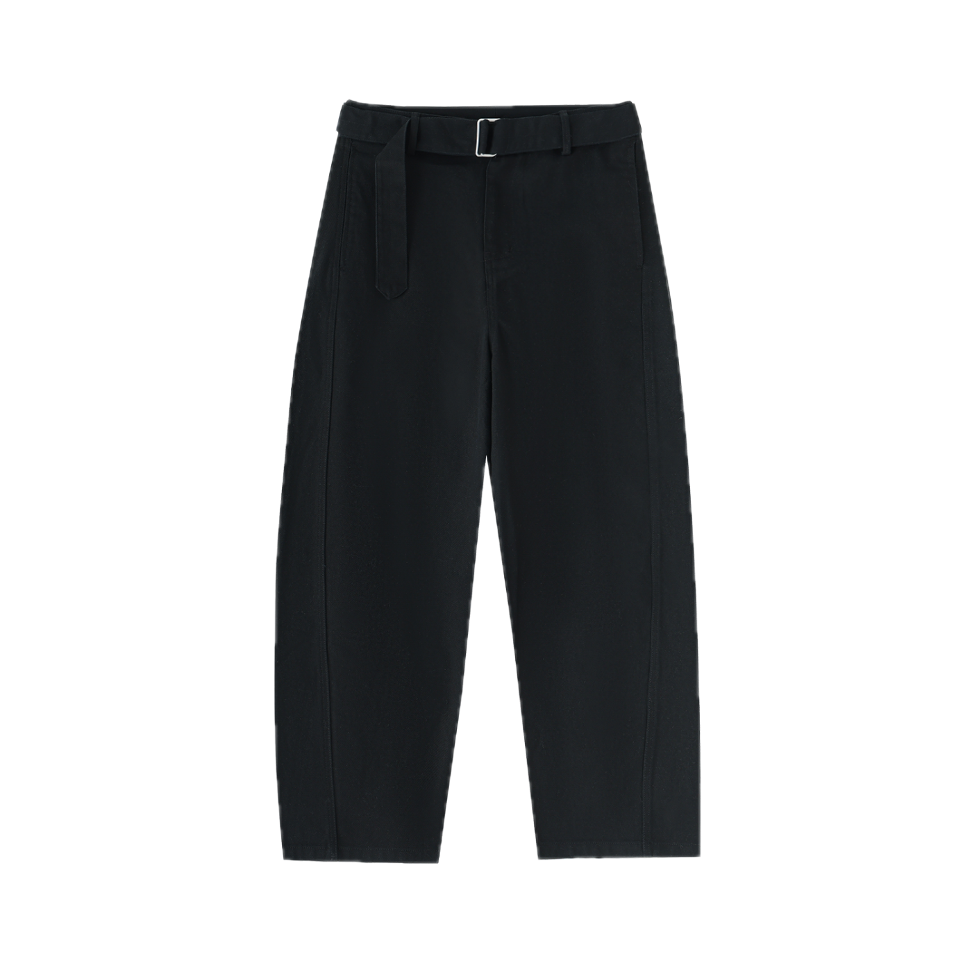 BLACK TWISTED-SEAM BELTED PANTS