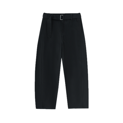 BLACK TWISTED-SEAM BELTED PANTS