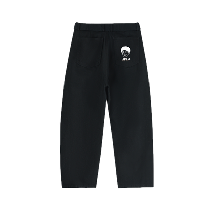 BLACK TWISTED-SEAM BELTED PANTS