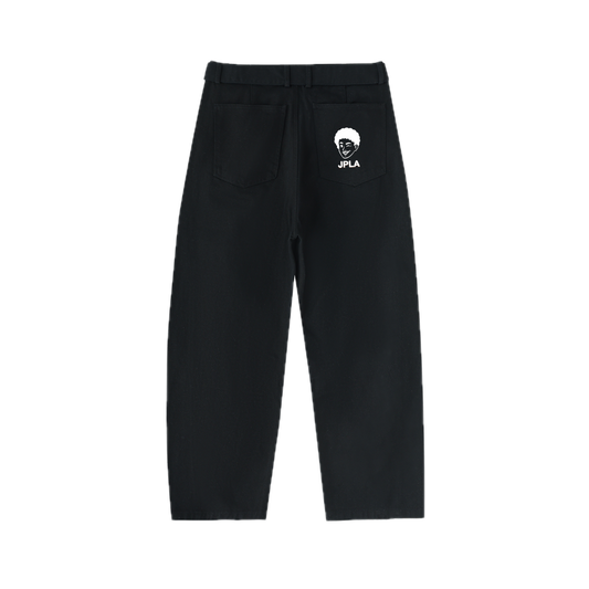 BLACK TWISTED-SEAM BELTED PANTS