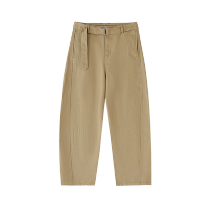KHAKI TWISTED-SEAM BELTED PANTS