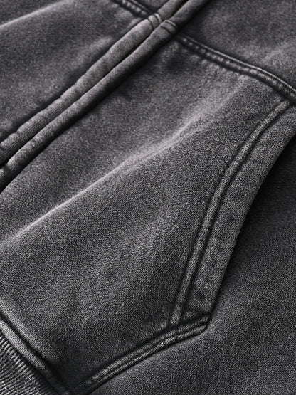 SNOW WASHED ZIP-THROUGH BOXY HOODIE