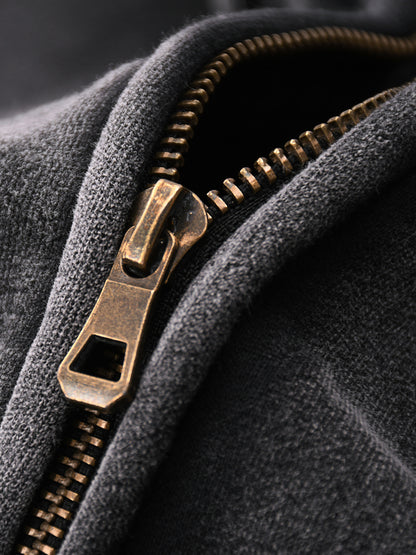 SNOW WASHED ZIP-THROUGH BOXY HOODIE