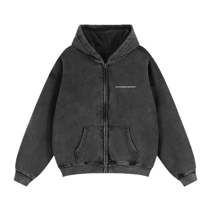 SNOW WASHED ZIP-THROUGH BOXY HOODIE